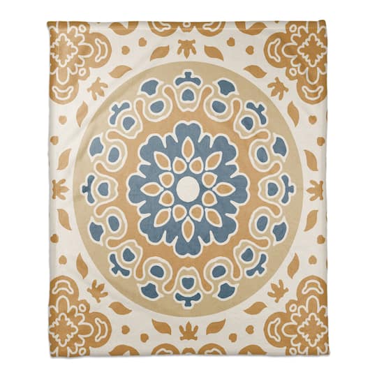 Blue & Yellow Mandala Coral Fleece Blanket